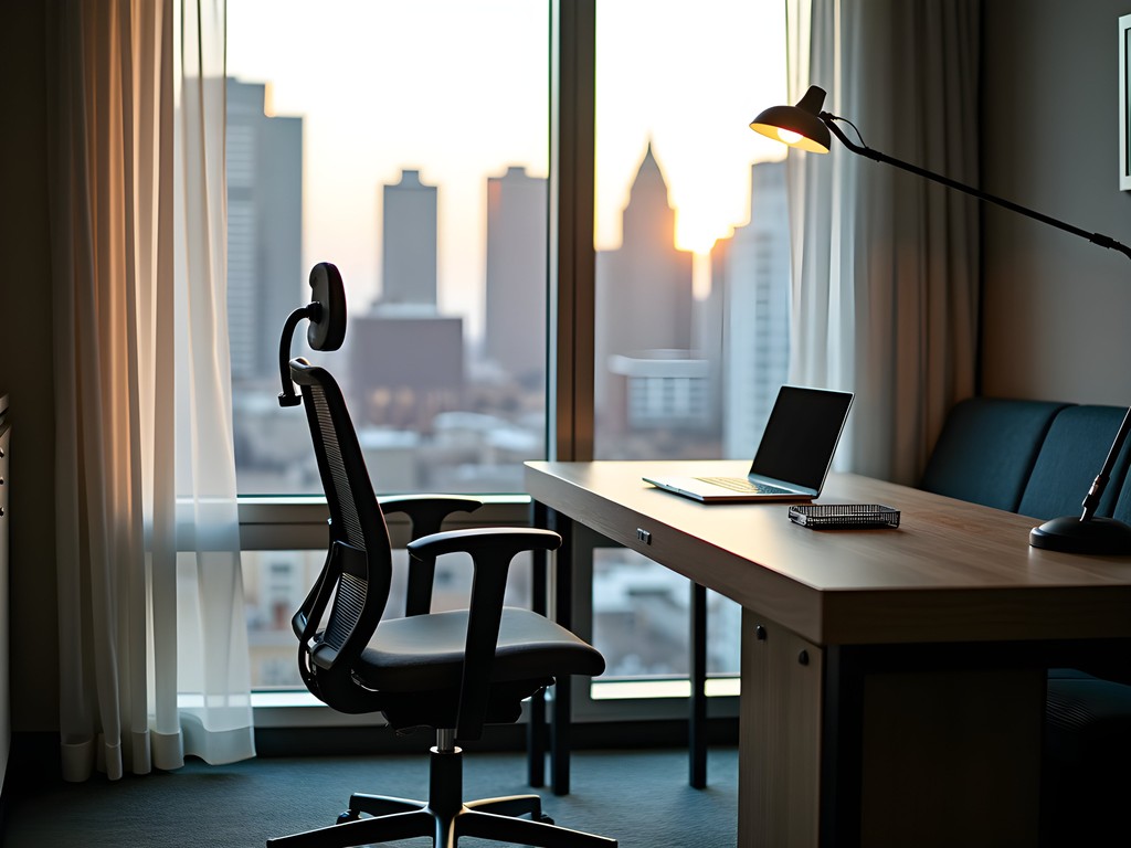 Modern executive workspace in a Newark boutique hotel with city views