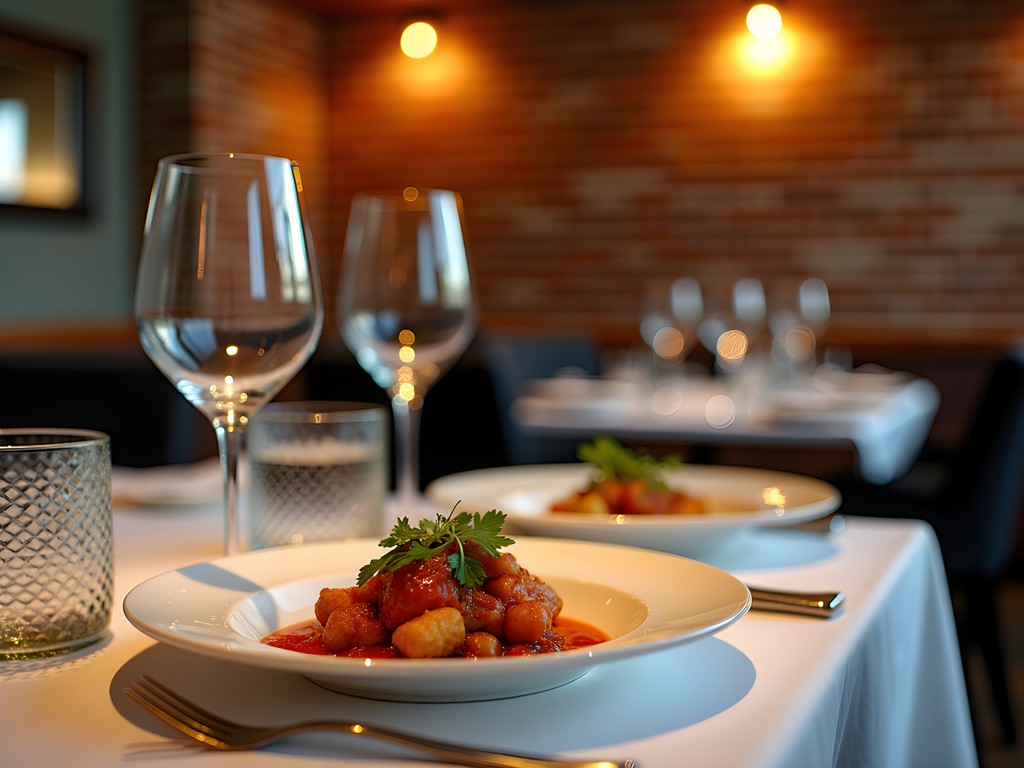 Elegant business dinner setting in Newark's Ironbound district restaurant