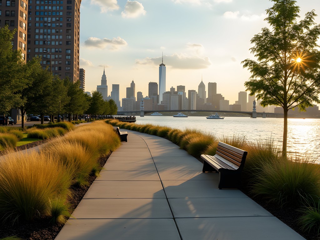 Business executive taking a mindful walking break at Newark Riverfront Park