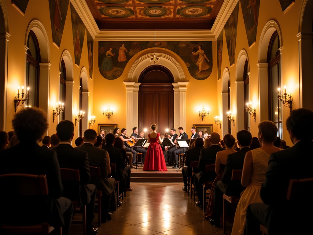 Evening Renaissance music concert in candlelit historic Siena palazzo