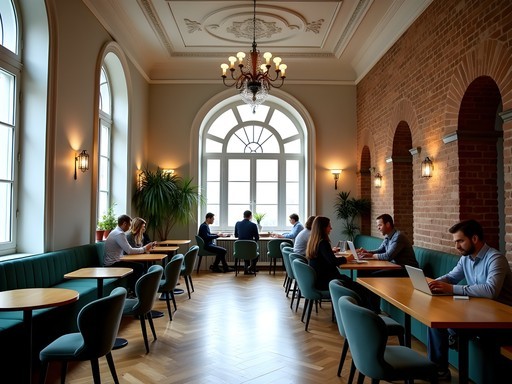 Interior of Impact Hub Odessa coworking space showing historic architecture with modern amenities