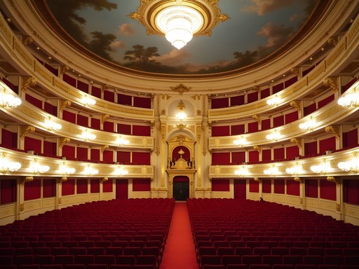 Ornate interior of the Odessa Opera and Ballet Theater showing sacred geometric patterns in the architecture