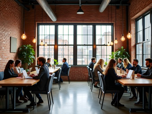 Modern coworking space in Oklahoma City Innovation District with exposed brick and natural lighting
