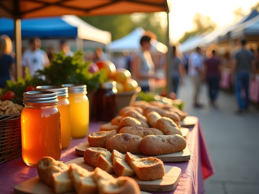 Colorful farmers market stall with local Kansas products in Olathe