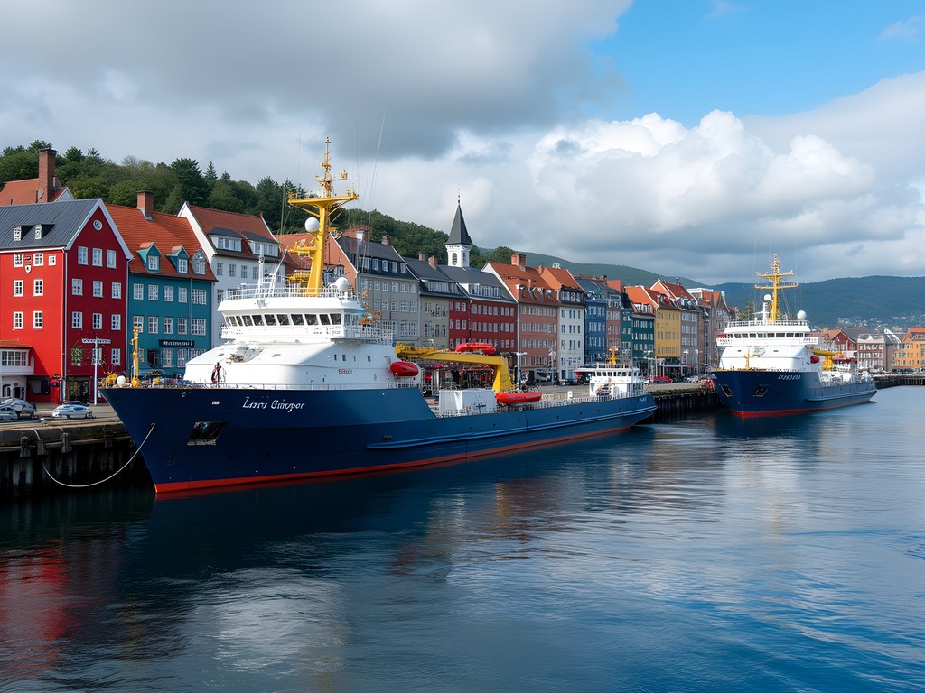 Bergen harbor showing ships connected to shore power electrical systems