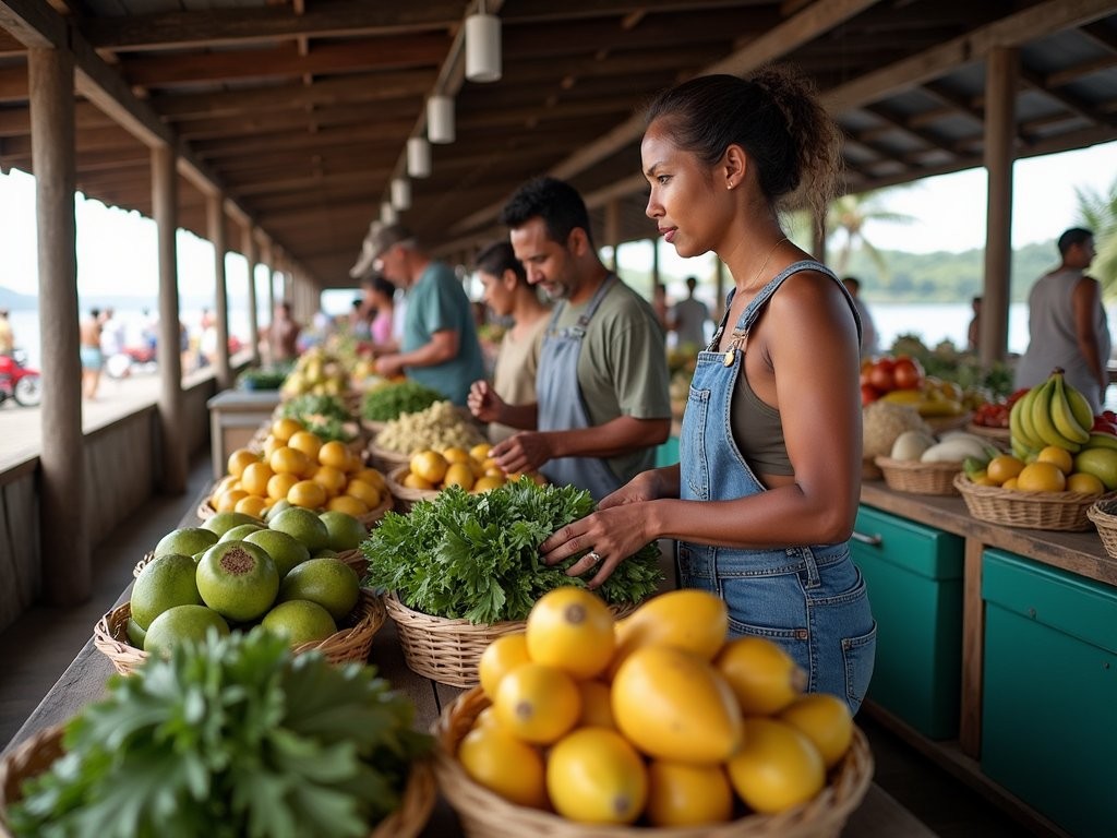 Shopping for fresh produce at local market in Palikir, Micronesia
