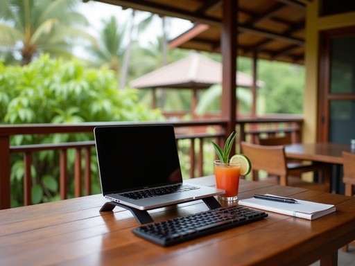 Outdoor workspace at Village Hotel in Palikir with tropical surroundings