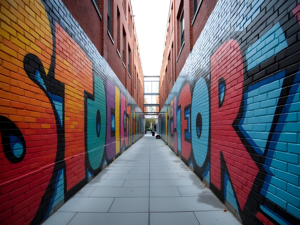 Colorful street art murals in Wolf Lane Perth