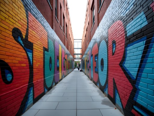 Colorful street art murals in Wolf Lane Perth