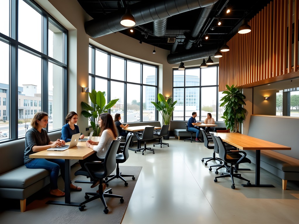 Modern coworking space in Plano with business professionals working