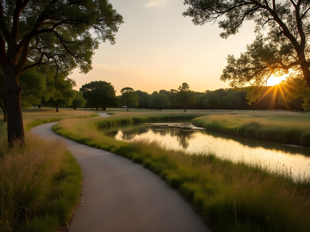 Scenic walking trail at Oak Point Park and Nature Preserve in Plano