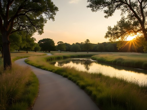 Scenic walking trail at Oak Point Park and Nature Preserve in Plano