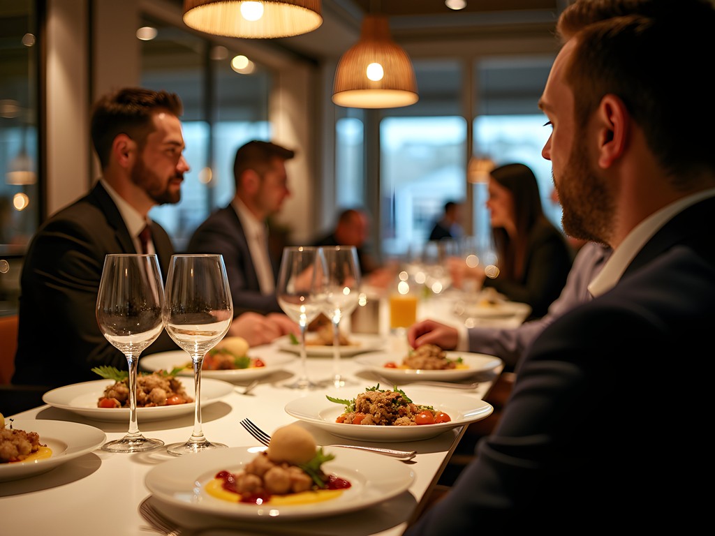Upscale restaurant in Plano with business professionals enjoying dinner