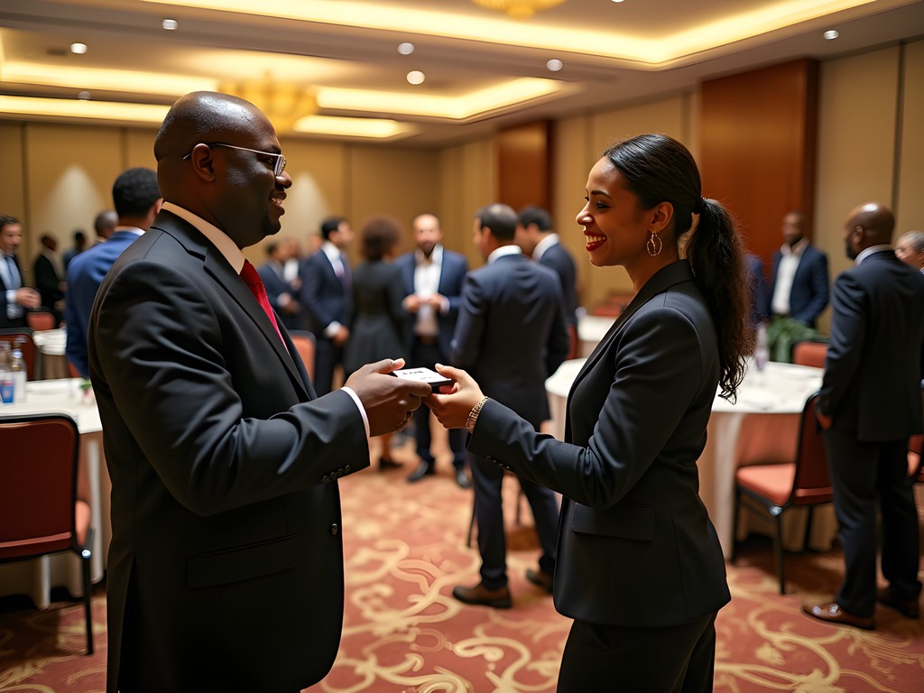 Business networking event in Polokwane with diverse professionals exchanging contact information