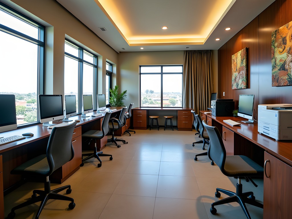 Modern hotel business center in Polokwane with workstations and meeting facilities