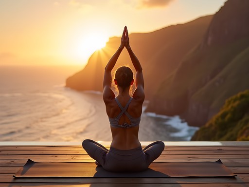 Morning yoga practice overlooking the Atlantic Ocean in Madeira