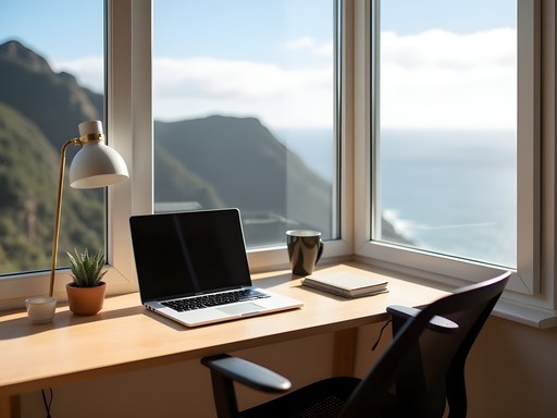 Remote work setup in Madeira apartment with ocean view