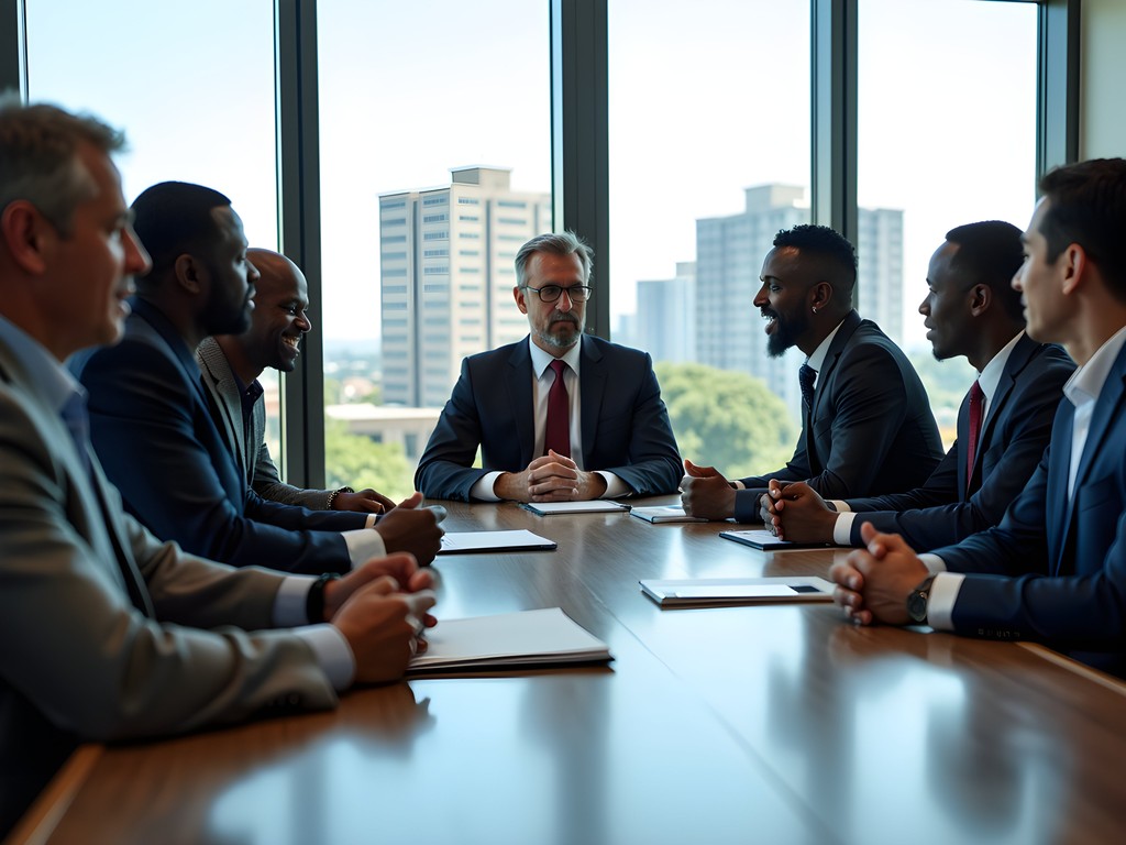 Professional business meeting between international and local executives in Port-Gentil