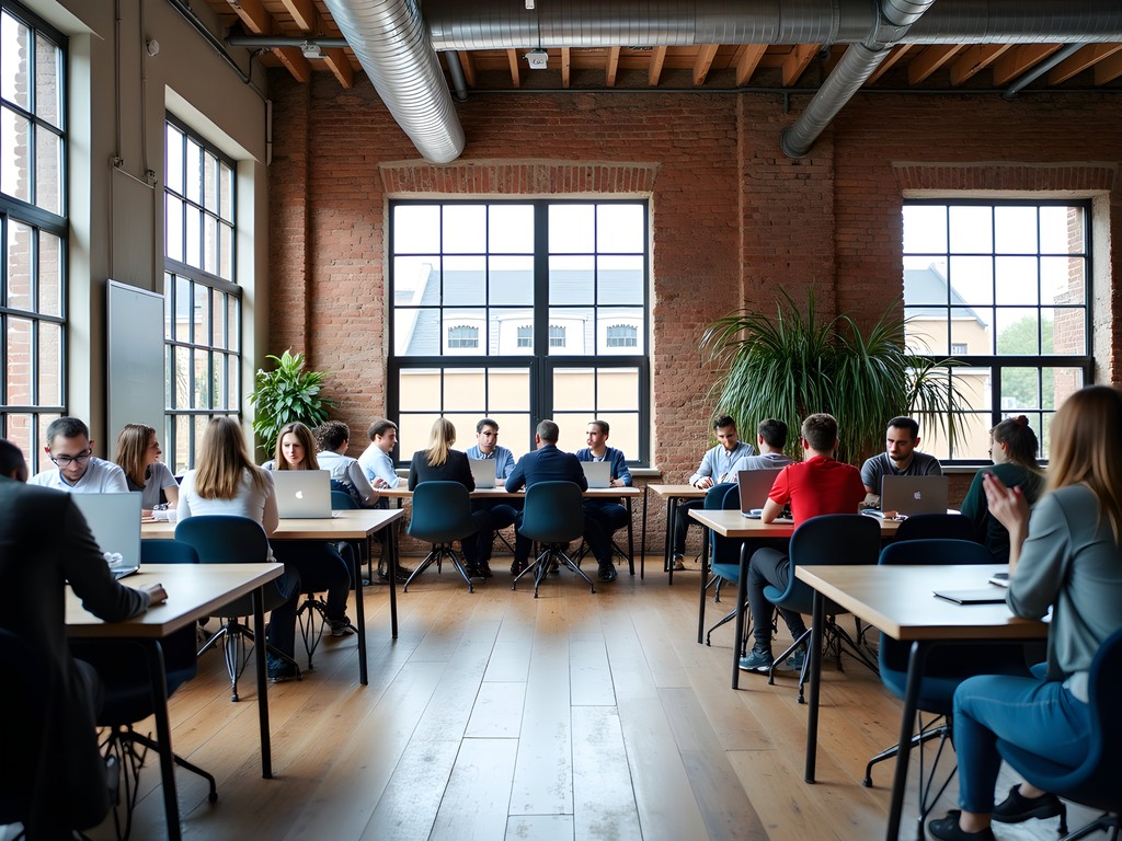 Modern coworking space in Concordia Design Poznan with business professionals working
