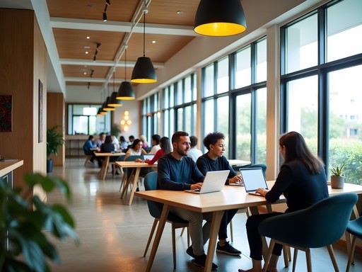 Modern coworking space in Praia with business professionals working