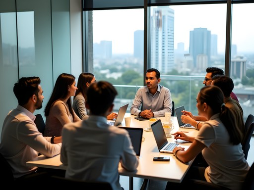 Business professionals in discussion in a modern Pune office space