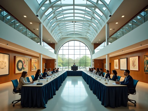 Business meeting setup in the modern Taubman Museum of Art atrium