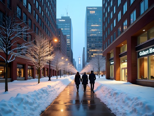 Business traveler navigating Rochester's winter conditions between meetings