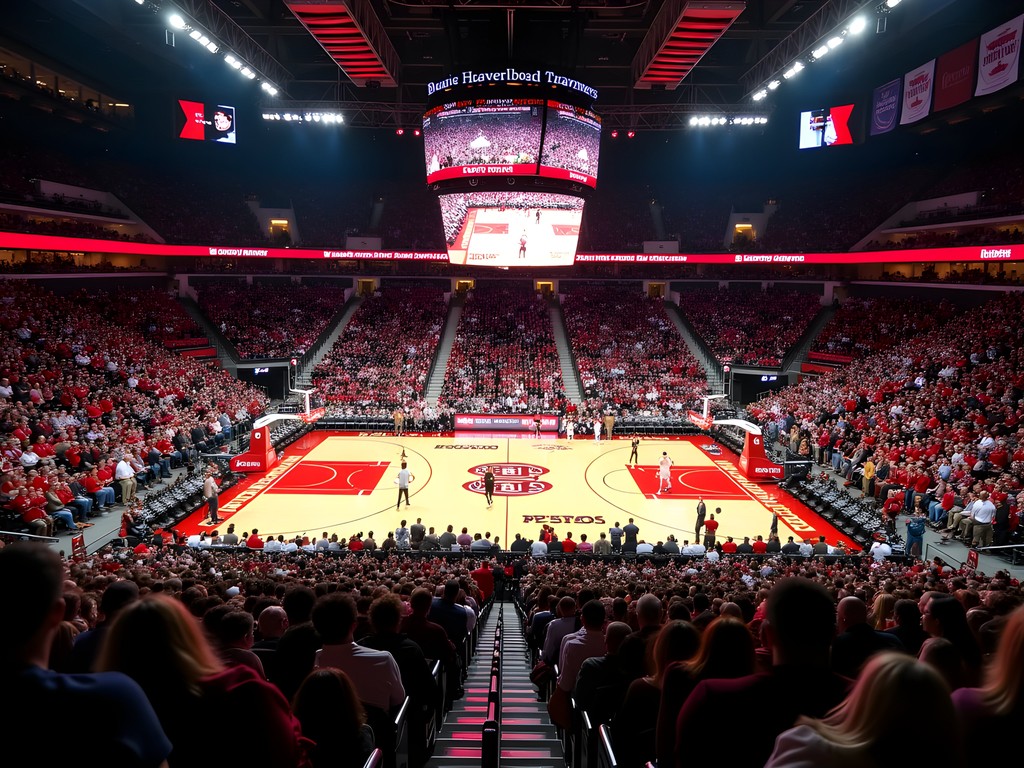 Winthrop Coliseum during basketball game with crowd cheering in Rock Hill South Carolina