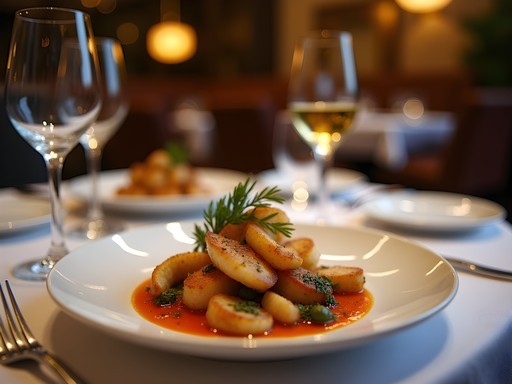 Elegant business dinner at upscale San Jose restaurant with wine pairing