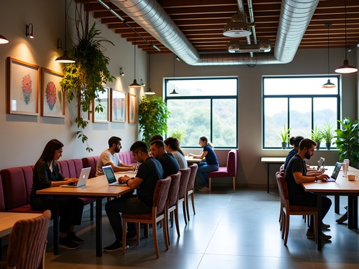 Contemporary coworking space in Santa Cruz with business professionals working in a well-designed environment
