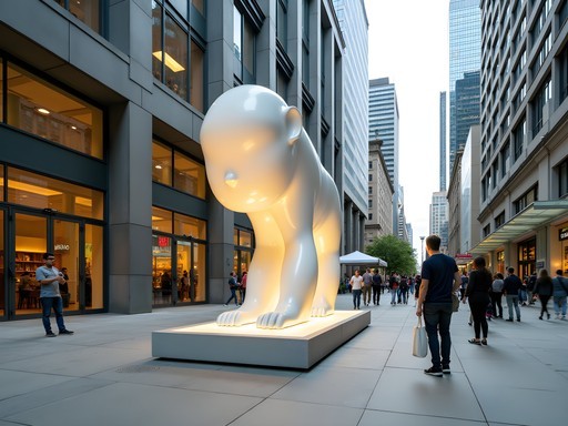 Business traveler exploring Seattle art installation between meetings