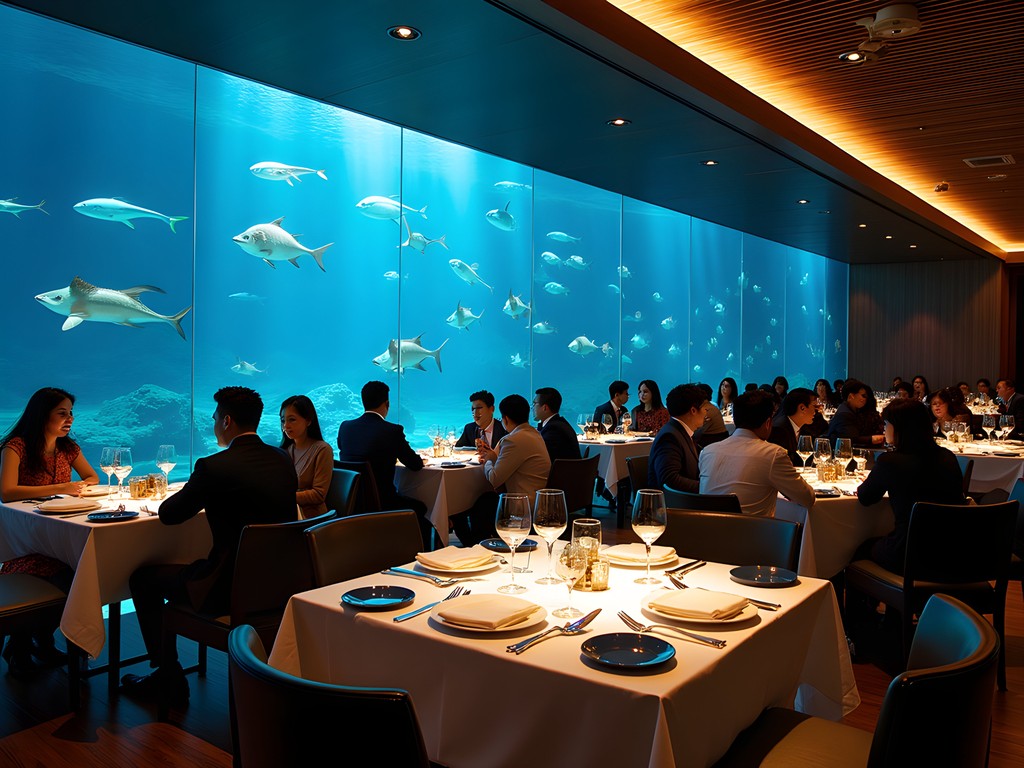 Business dinner meeting at Ocean Restaurant Sentosa with underwater aquarium views