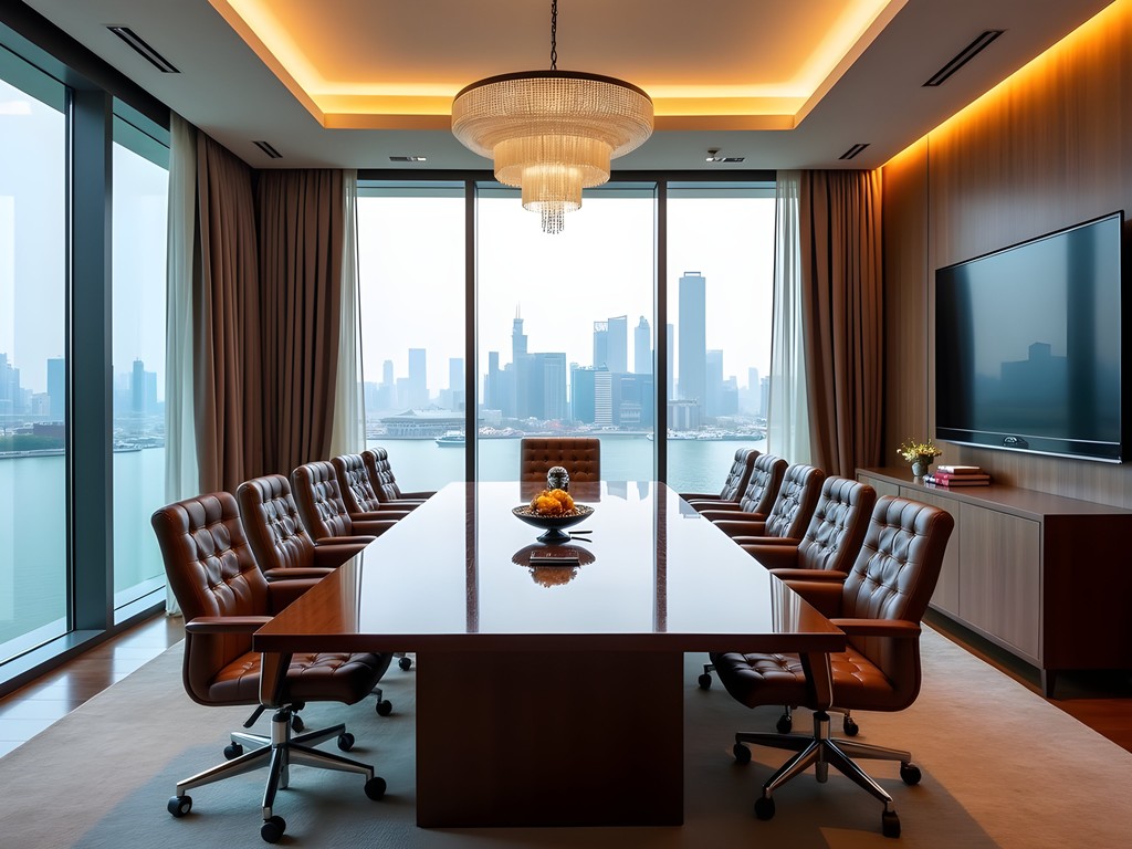Elegant executive meeting room with panoramic views of the Bund in Shanghai