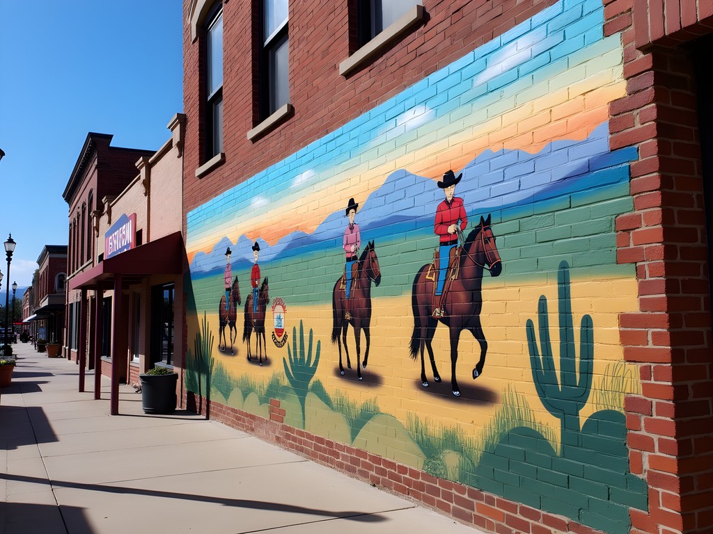 Colorful Western-themed street mural in downtown Sheridan Wyoming