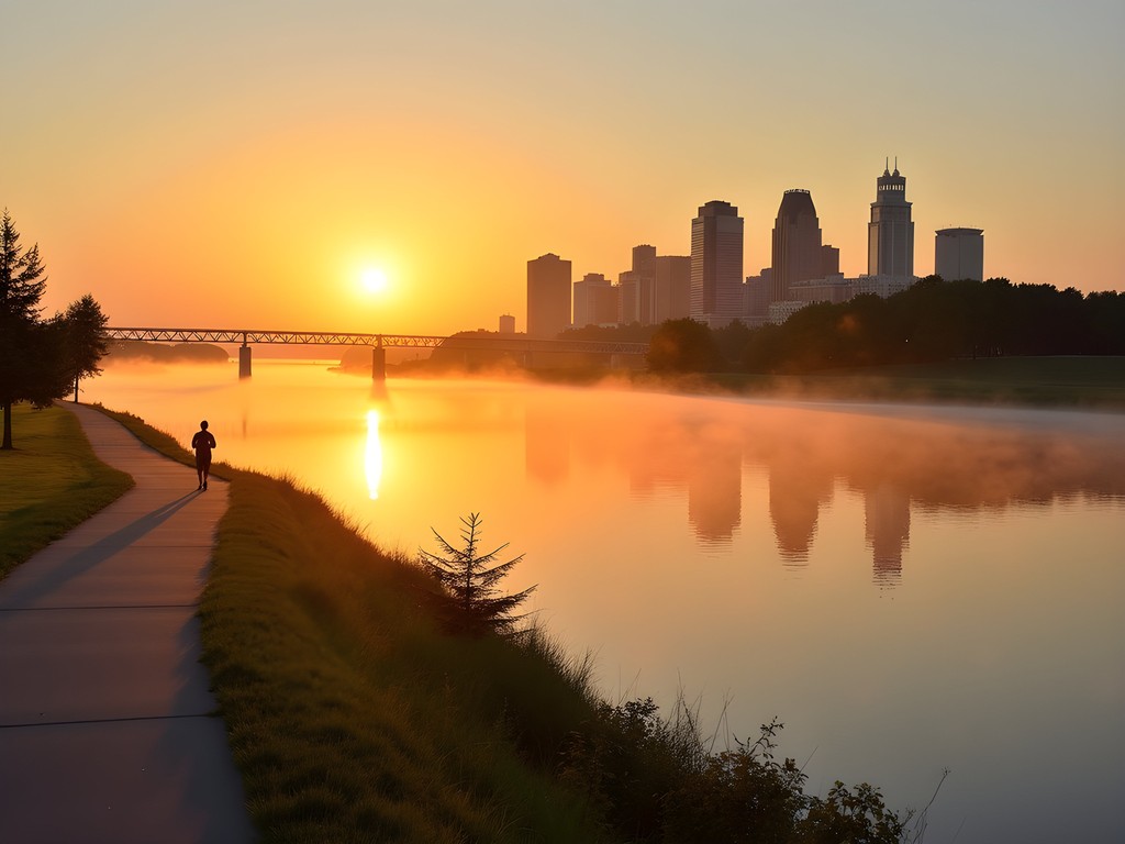 Morning light on the Missouri River with Sioux City skyline