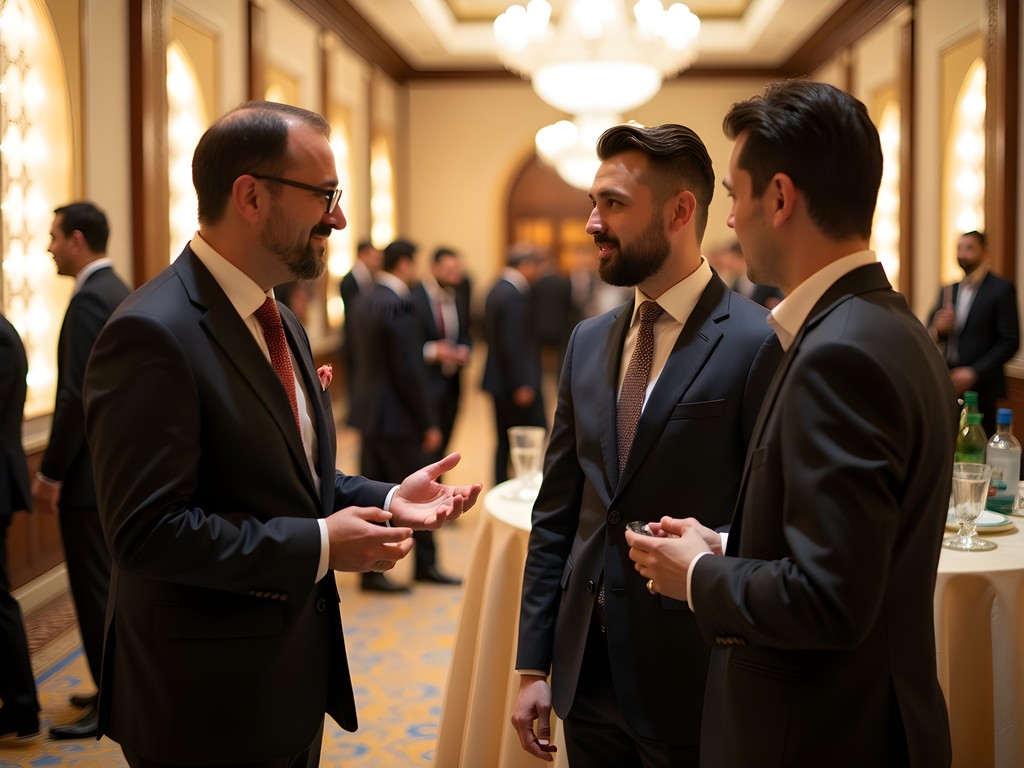 Business professionals networking at an upscale event in Tashkent