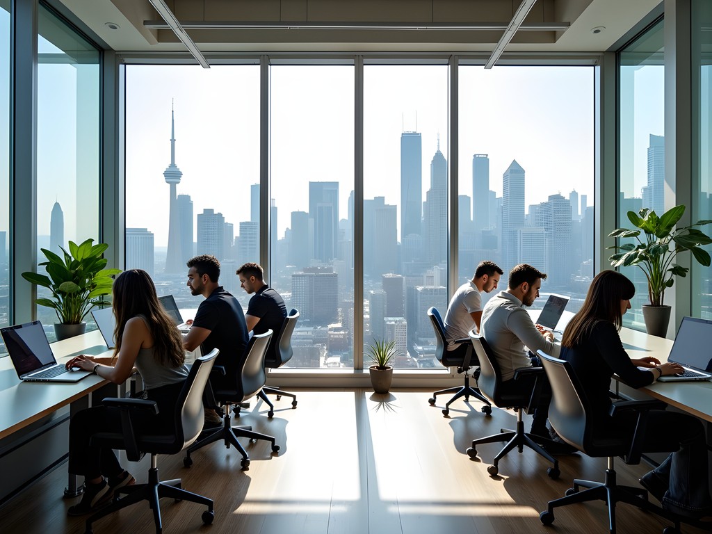 Modern coworking space in Toronto Financial District with city views