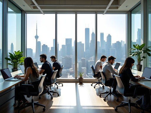 Modern coworking space in Toronto Financial District with city views