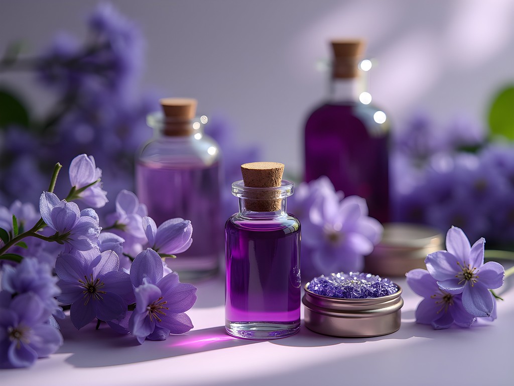 Traditional violet-based products from Toulouse including candies, liqueurs and perfumes
