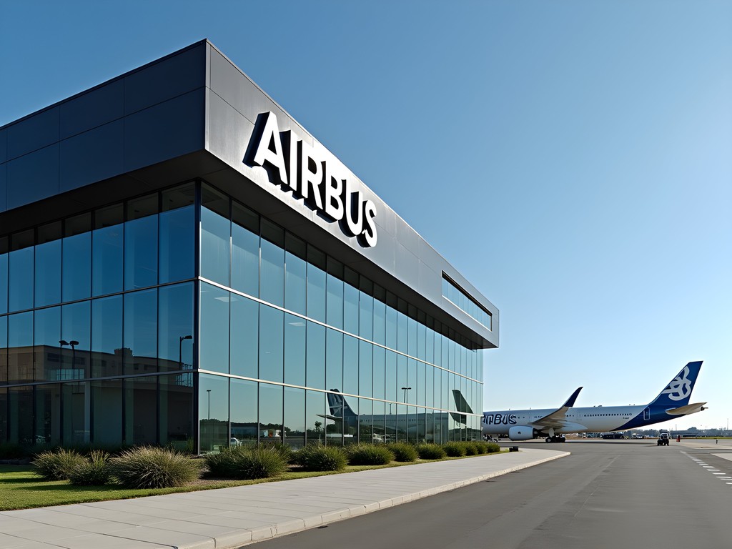 Airbus headquarters and manufacturing facility in Toulouse with A350 visible on tarmac