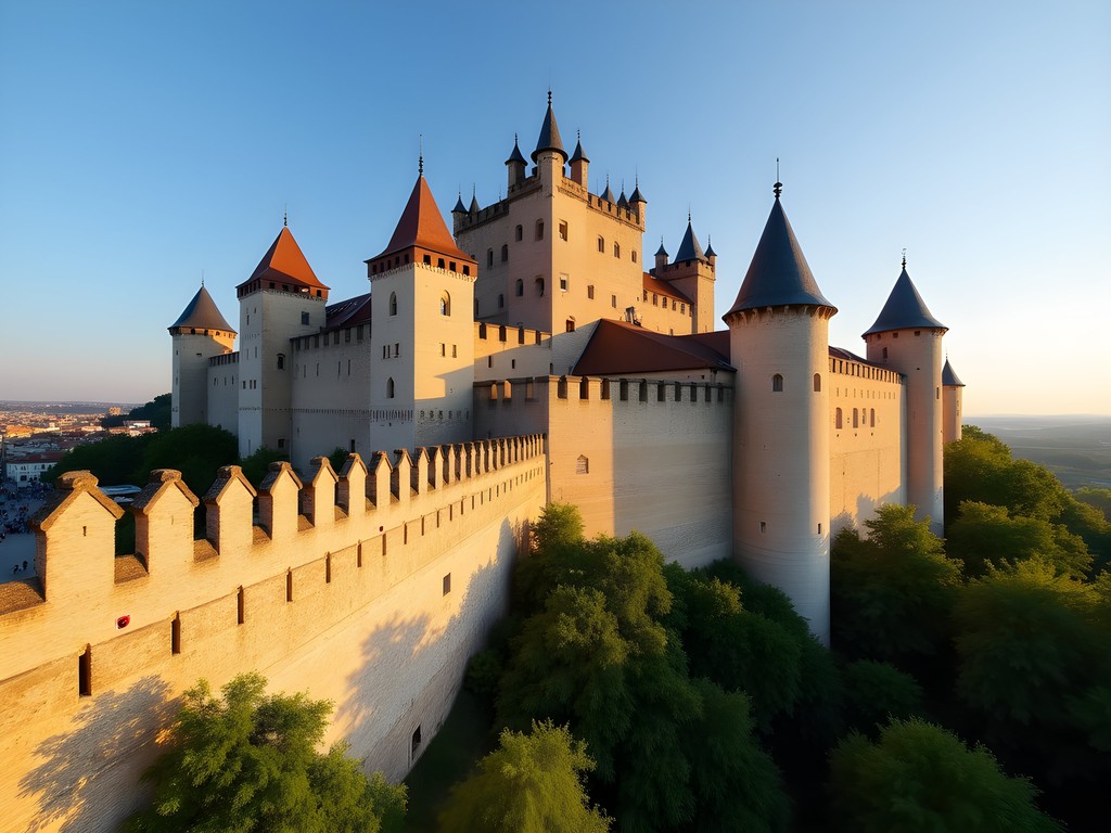 Medieval fortress city of Carcassonne with complete stone walls and towers