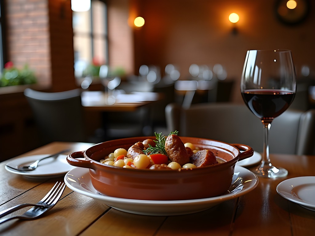 Traditional cassoulet being served in a rustic restaurant in Toulouse
