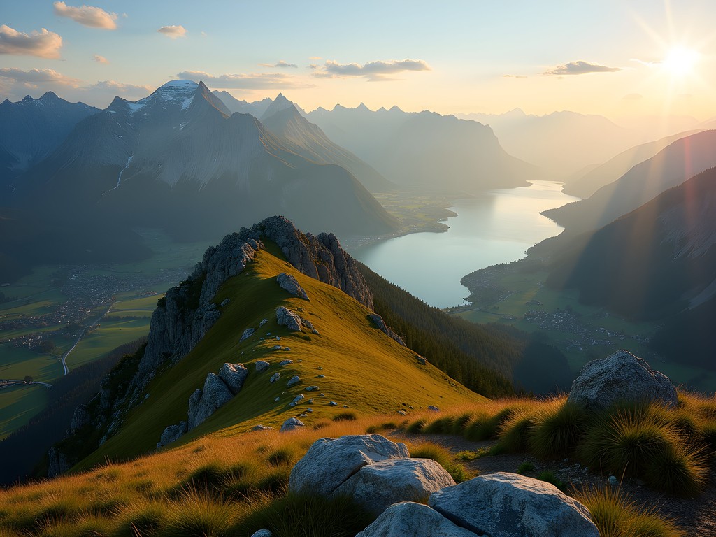 Business traveler enjoying Alpine views near Zurich on weekend extension