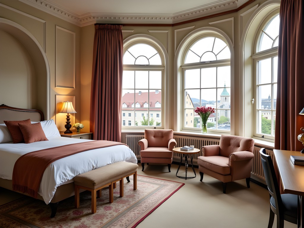 Interior of sustainable boutique hotel in restored Art Nouveau building in Alesund
