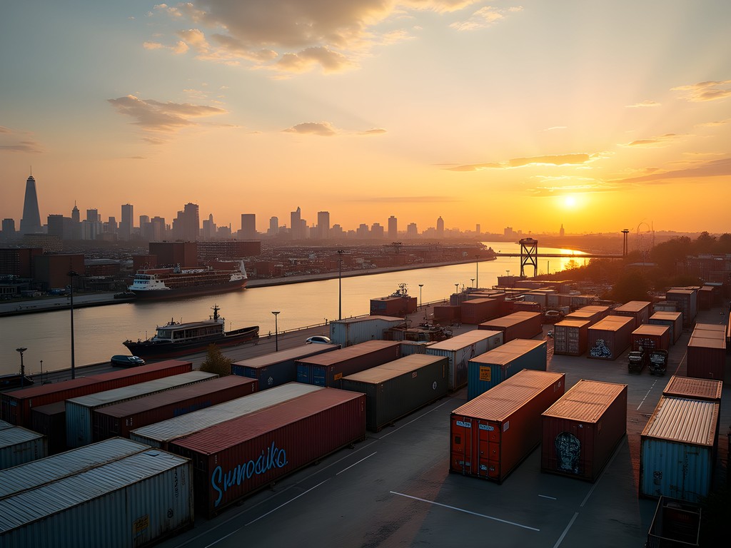 Sunset view of Amsterdam skyline from NDSM Wharf in Noord