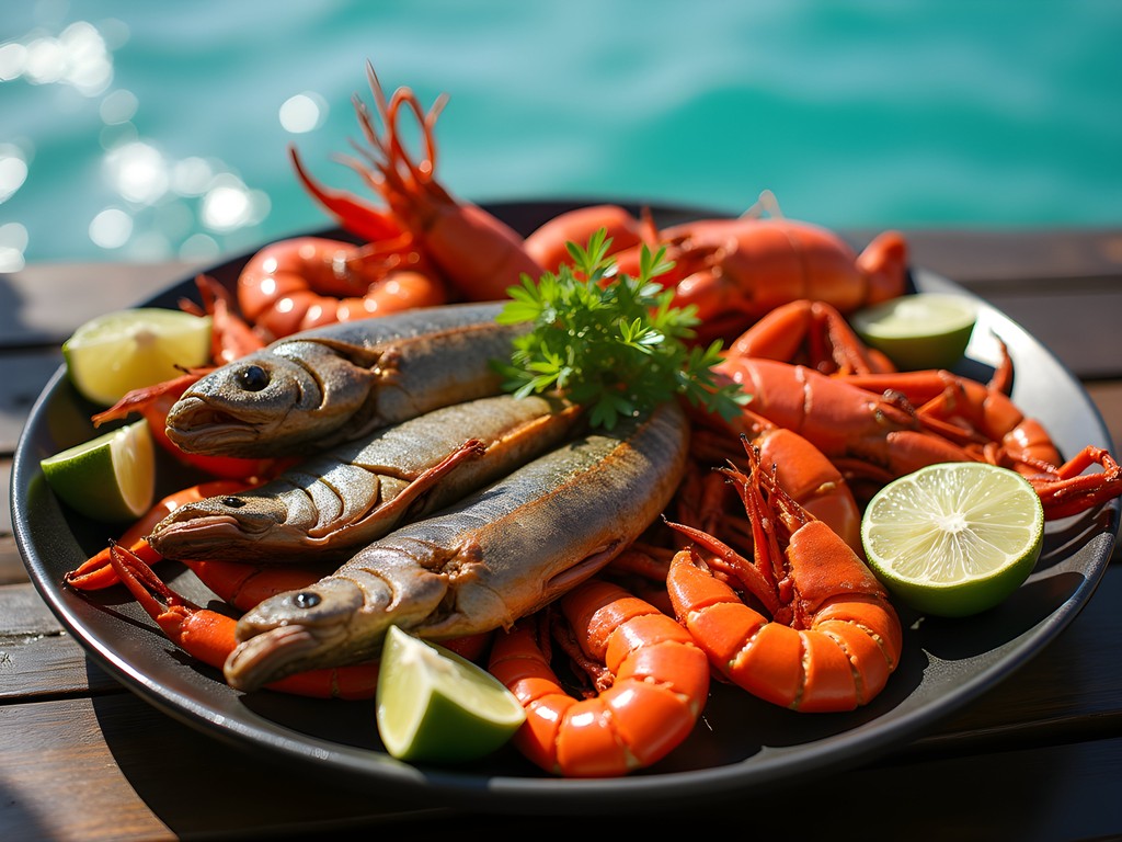 Fresh seafood feast at beachfront restaurant in Ramena Beach