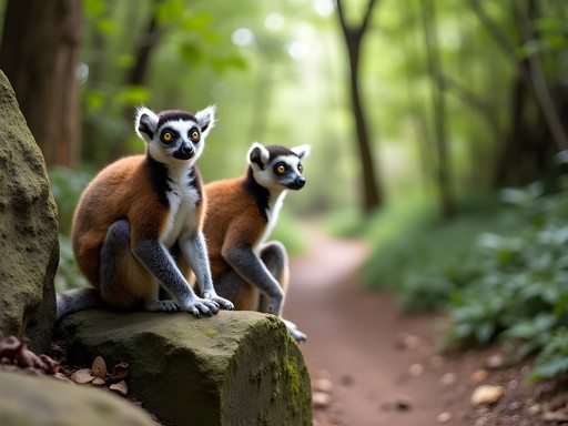 Close encounter with crowned lemurs on hiking trail in Montagne des Français