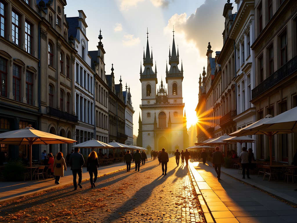 Golden morning light illuminating the historic guild houses in Antwerp's Grote Markt