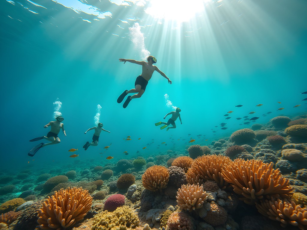 Family snorkeling at Palolo Deep Marine Reserve in Apia with colorful coral and tropical fish