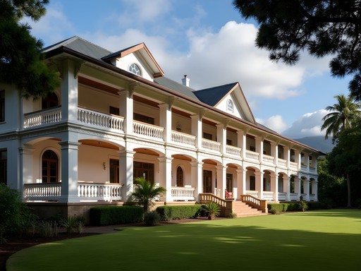 Villa Vailima colonial architecture with wide verandas surrounded by tropical gardens in Apia, Samoa